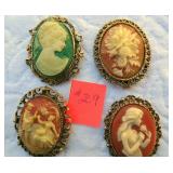 4 Cameo Brooches