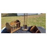 Fireplace Tools, +Wooden Shelf & Magazine Rack