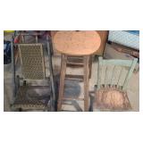 Antique (?) Wooden Rocker, Stool, Chair