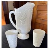 Milk Glass Harvest Grape Pitcher/ Glasses