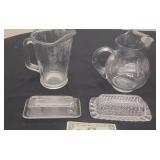 Two 2-Quart Glass Pitchers & Two Butter Dishes