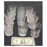 Set of 4 Vintage Cornflower Etched Juice Glasses