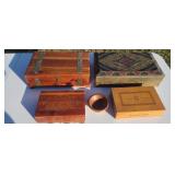 4 Vintage Wooden Decorative Boxes + Cup