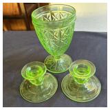 Uranium Candy Dish and Candlesticks