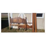 Vintage Wooden Bed Frame with Wood Rails