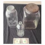 Vintage Clear Glass A&W Bottle, Ball & Square Jars