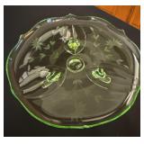 Uranium 3 Footed Etched Serving Plate