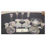 Vintage Clear Glass Candlestick Holders