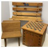 Wooden Doll Bench, School Desk & Toy Box