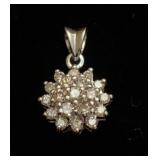 14K white gold round diamond cluster pendant