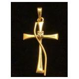 14K yellow gold and diamond cross pendant