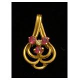 14K yellow gold, ruby & diamond pendant