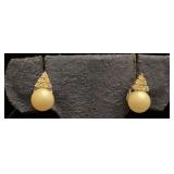 14K white gold Pearl and diamond earrings