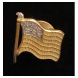 10K yellow gold & diamond flag lapel pin