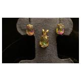14K yellow gold mystic topaz earrings and pendant