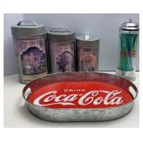Galvanized Canisters, Coca-Cola Straw Dispenser