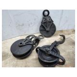 Pulleys (3),  Wood and metal, painted black