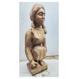 Wood Carved Indian Girl, 25" tall