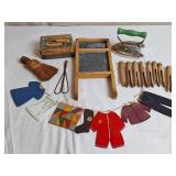 Miniature Washboard, Dollipins, Rug Beater & Wood