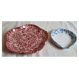 Rose Spongeware Bowl & Blue Spongeware Spoon Rest