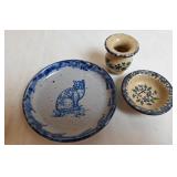 Small Pottery Plate, Vase & Bowl