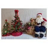 Santa Doll Sitting In Twig Chair & 2 Small