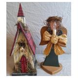 Wooden Country Church Birdhouse & Angel Light