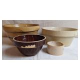 Yellow Ware Mixing Bowl & Glazed Crock Bowls