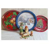 Nativity Figurines and Christmas Serving Trays