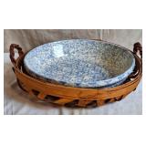 Henn Workshops Blue Spongeware Pasta Bowl & Basket