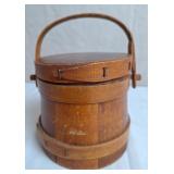 Primitive Wooden Firkin Bucket w/Lid
