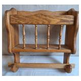 Oak Wall Mounted Magazine Rack w/Towel Bar