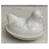 Small Milk Glass Hen On Nest