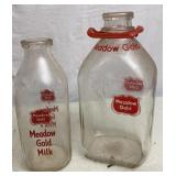 Antique Meadow Gold Qt & Half Gal Milk Bottles