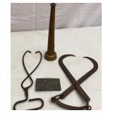 Antique Brass Nozzle, Ice Tongs & Winchester Belt