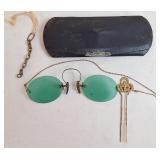 Antique Pair Of Glass w/Advertising Case