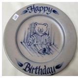 Rowe Pottery Works Teddy Bear Happy Birthday Plate
