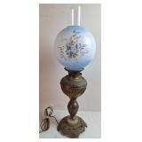 The B & H Co Banquet Lamp w/Floral Globe, Antique