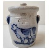 Rowe Pottery Works Stoneware Crock w/Lid, Cow