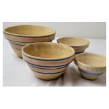 Yellow Ware Blue & Pink Striped Mixing Bowls,