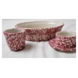 Roseville Spongeware Pottery Pieces, Rose