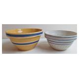 Yellow Ware Blue/White Banded Mixing Bowls