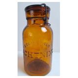 Lightning Putnam Amber Glass Canning Jar, Antique