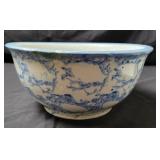 Blue and White Spongeware Stoneware Mixing Bowl