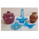 Miniature Blue Glass Juicer, Basket & More