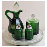 Paden City Emerald Glo Carousel Condiment Set