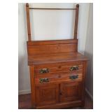 Oak Washstand w/Towel Rack, Antique