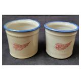 2 Red Wing Stoneware Mini Crocks w/Blue Rim