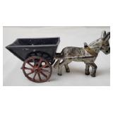 Cast Iron Donkey Pulling Cart, Antique