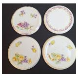 4 Porcelain Floral Tea Tile Trivets, Antique